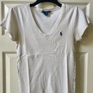 Ralph Lauren Blue Label Women's White V-neck cotton short sleeve T-Shirt Size M